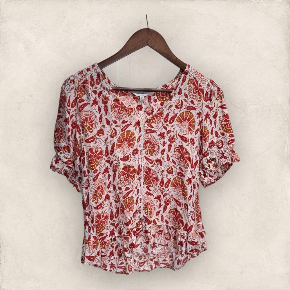Lucky Brand Boho Blouse Small Petite | Paisley Floral Print - Picture 3 of 6